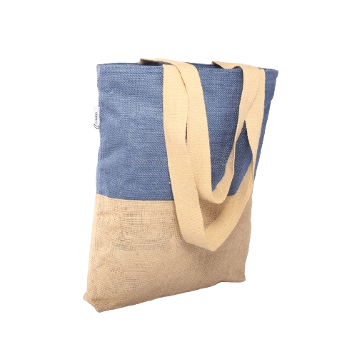 Blue & Beige Tote Bag for Girls - Jute College Collection